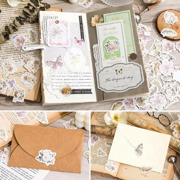 RAYRAYGO 陌墨 盒裝貼紙【繁花落蝶】紙質貼紙 水彩插畫 花卉貼紙 輕復古風 手帳裝飾 拼貼素材 封口貼-細節圖4