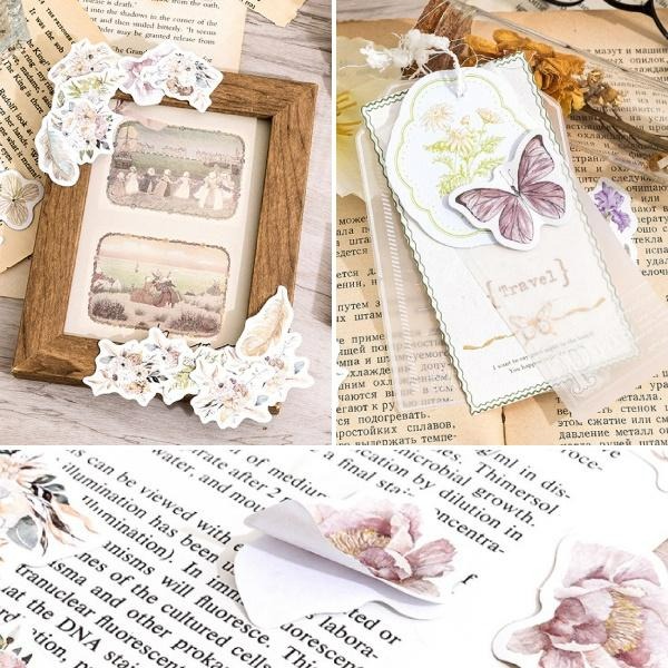 RAYRAYGO 陌墨 盒裝貼紙【繁花落蝶】紙質貼紙 水彩插畫 花卉貼紙 輕復古風 手帳裝飾 拼貼素材 封口貼-細節圖5