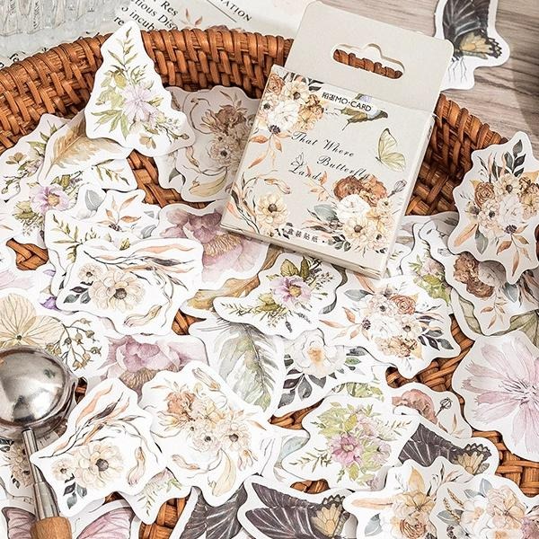 RAYRAYGO 陌墨 盒裝貼紙【繁花落蝶】紙質貼紙 水彩插畫 花卉貼紙 輕復古風 手帳裝飾 拼貼素材 封口貼-細節圖6