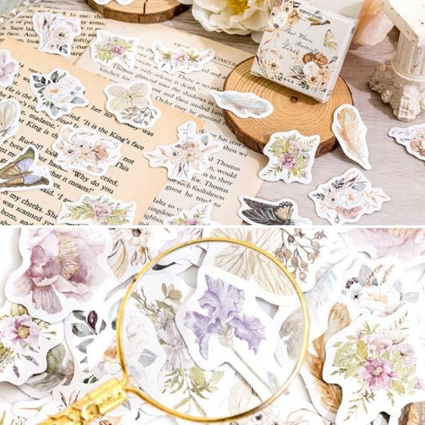 RAYRAYGO 陌墨 盒裝貼紙【繁花落蝶】紙質貼紙 水彩插畫 花卉貼紙 輕復古風 手帳裝飾 拼貼素材 封口貼-細節圖7