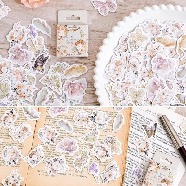 RAYRAYGO 陌墨 盒裝貼紙【繁花落蝶】紙質貼紙 水彩插畫 花卉貼紙 輕復古風 手帳裝飾 拼貼素材 封口貼-細節圖8