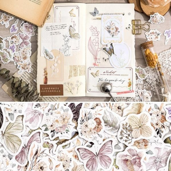 RAYRAYGO 陌墨 盒裝貼紙【繁花落蝶】紙質貼紙 水彩插畫 花卉貼紙 輕復古風 手帳裝飾 拼貼素材 封口貼-細節圖9
