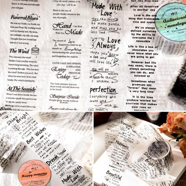 RAYRAYGO 糖詩 膠帶【時光書稿系列】6款 透明PET 文字膠帶 英文膠帶 復古膠帶 手帳膠帶 打底膠帶 拼貼膠帶-細節圖3