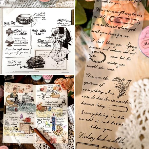 RAYRAYGO 糖詩 膠帶【時光書稿系列】6款 透明PET 文字膠帶 英文膠帶 復古膠帶 手帳膠帶 打底膠帶 拼貼膠帶-細節圖4