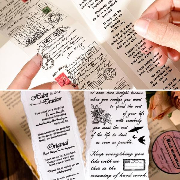 RAYRAYGO 糖詩 膠帶【時光書稿系列】6款 透明PET 文字膠帶 英文膠帶 復古膠帶 手帳膠帶 打底膠帶 拼貼膠帶-細節圖5