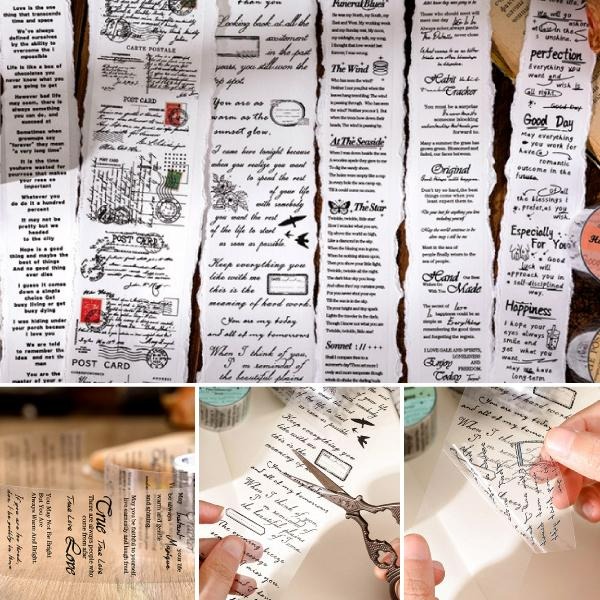 RAYRAYGO 糖詩 膠帶【時光書稿系列】6款 透明PET 文字膠帶 英文膠帶 復古膠帶 手帳膠帶 打底膠帶 拼貼膠帶-細節圖6