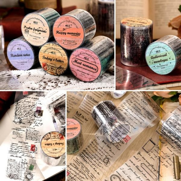 RAYRAYGO 糖詩 膠帶【時光書稿系列】6款 透明PET 文字膠帶 英文膠帶 復古膠帶 手帳膠帶 打底膠帶 拼貼膠帶-細節圖9