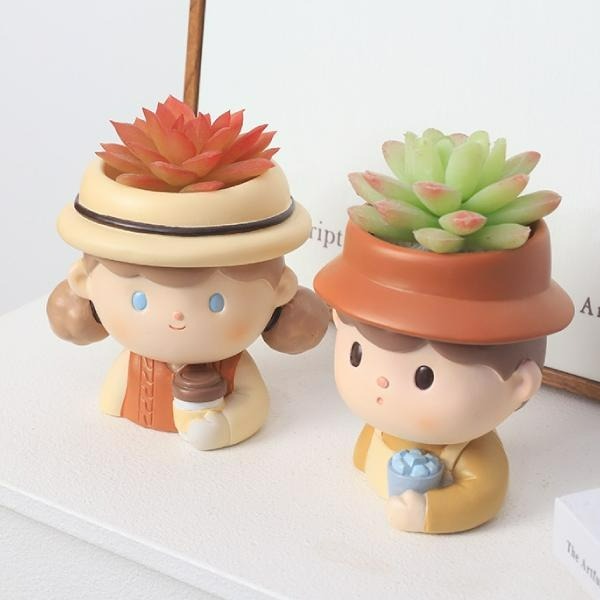RAYRAYGO 花盆擺件【甜蜜出遊系列】4款 樹脂 有孔 多肉花盆 收納筆筒 可愛花盆 桌面擺件 花器 居家裝飾-細節圖3