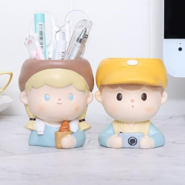 RAYRAYGO 花盆擺件【甜蜜出遊系列】4款 樹脂 有孔 多肉花盆 收納筆筒 可愛花盆 桌面擺件 花器 居家裝飾-細節圖4