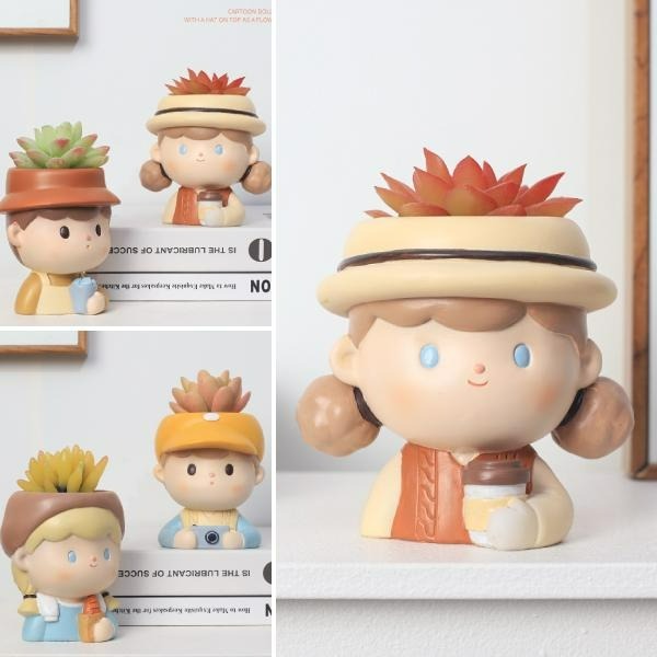 RAYRAYGO 花盆擺件【甜蜜出遊系列】4款 樹脂 有孔 多肉花盆 收納筆筒 可愛花盆 桌面擺件 花器 居家裝飾-細節圖8