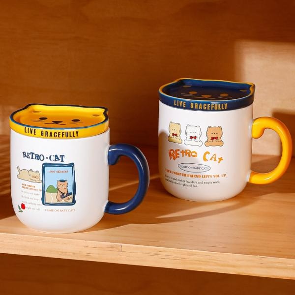 RAYRAYGO 陶瓷杯【可愛貓咪馬克杯】10款 附杯勺 貓咪馬克杯 咖啡杯 貓咪杯墊 貓咪杯蓋 杯子 水杯 交換禮物-細節圖3