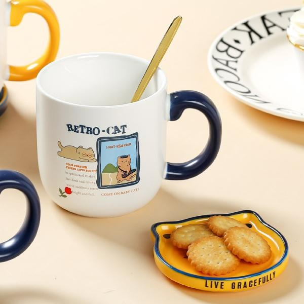 RAYRAYGO 陶瓷杯【可愛貓咪馬克杯】10款 附杯勺 貓咪馬克杯 咖啡杯 貓咪杯墊 貓咪杯蓋 杯子 水杯 交換禮物-細節圖6