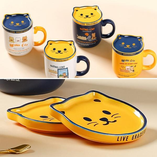 RAYRAYGO 陶瓷杯【可愛貓咪馬克杯】10款 附杯勺 貓咪馬克杯 咖啡杯 貓咪杯墊 貓咪杯蓋 杯子 水杯 交換禮物-細節圖7