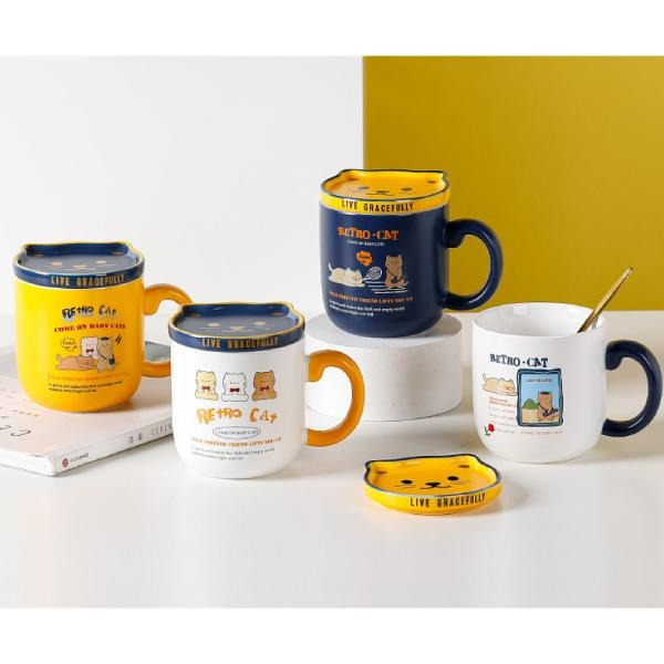 RAYRAYGO 陶瓷杯【可愛貓咪馬克杯】10款 附杯勺 貓咪馬克杯 咖啡杯 貓咪杯墊 貓咪杯蓋 杯子 水杯 交換禮物-細節圖8