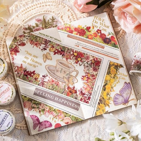 RAYRAYGO 美好的一天 異形膠帶【一路繁花相送系列】8款 植物插畫 邊框膠帶 造景膠帶 手帳膠帶 拼貼膠帶-細節圖3