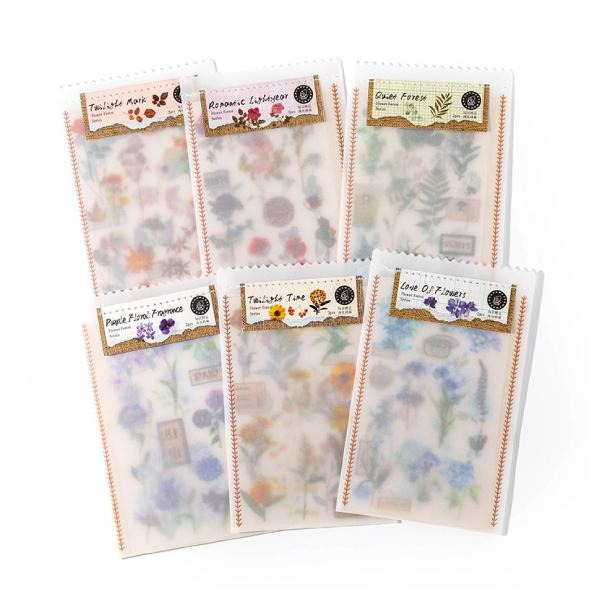 RAYRAYGO 陌墨 轉印貼紙【花之森系列】6款 附棉麻布 PVC 復古貼紙 花卉貼紙 押花貼紙 手帳貼紙 裝飾貼紙-細節圖2