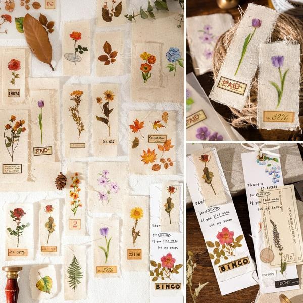 RAYRAYGO 陌墨 轉印貼紙【花之森系列】6款 附棉麻布 PVC 復古貼紙 花卉貼紙 押花貼紙 手帳貼紙 裝飾貼紙-細節圖5