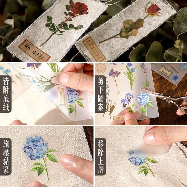 RAYRAYGO 陌墨 轉印貼紙【花之森系列】6款 附棉麻布 PVC 復古貼紙 花卉貼紙 押花貼紙 手帳貼紙 裝飾貼紙-細節圖9
