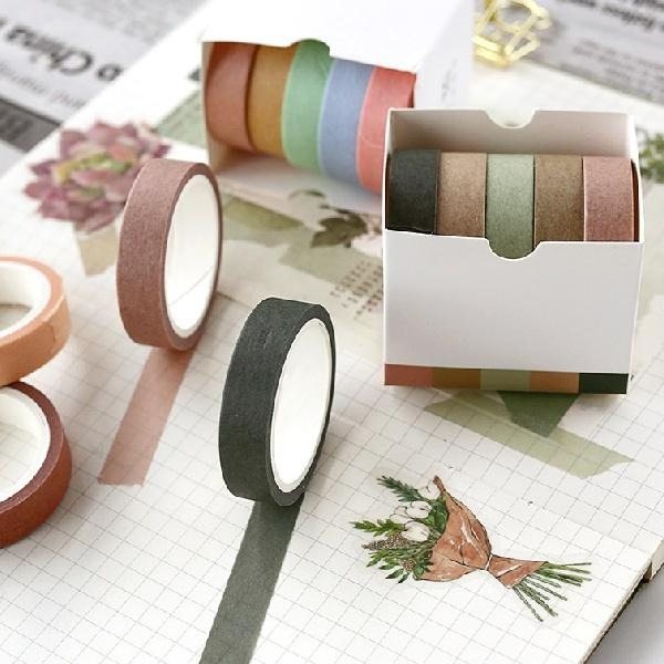 RAYRAYGO 芯陌 紙膠帶【純色系列】9款 5入組 和紙膠帶 膠帶套裝 彩色膠帶 莫蘭迪色 手帳裝飾 拼貼素材-細節圖3