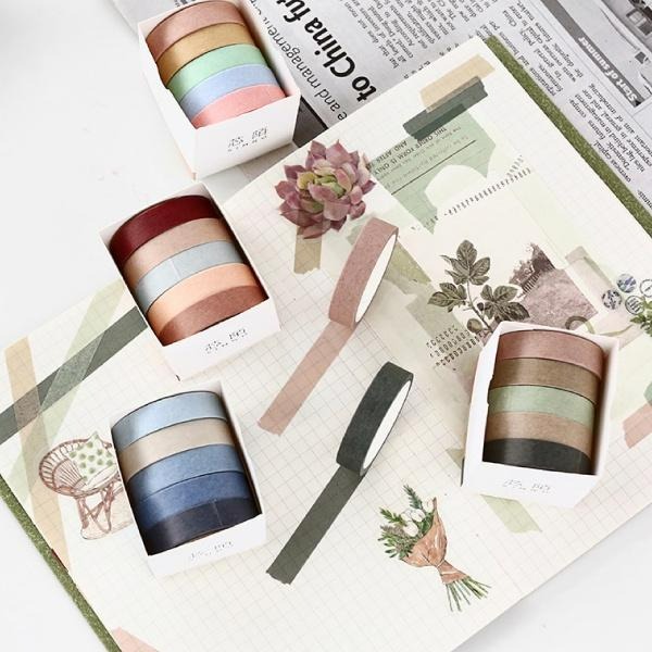 RAYRAYGO 芯陌 紙膠帶【純色系列】9款 5入組 和紙膠帶 膠帶套裝 彩色膠帶 莫蘭迪色 手帳裝飾 拼貼素材-細節圖5
