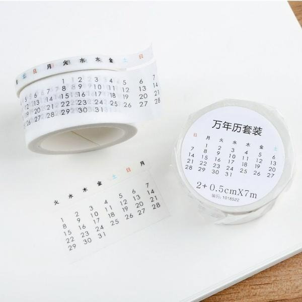 RAYRAYGO 紙膠帶【萬年曆】2卷入 和紙膠帶 日期膠帶 星期月份 手帳裝飾 拼貼素材 膠帶套裝 文字膠帶-細節圖5