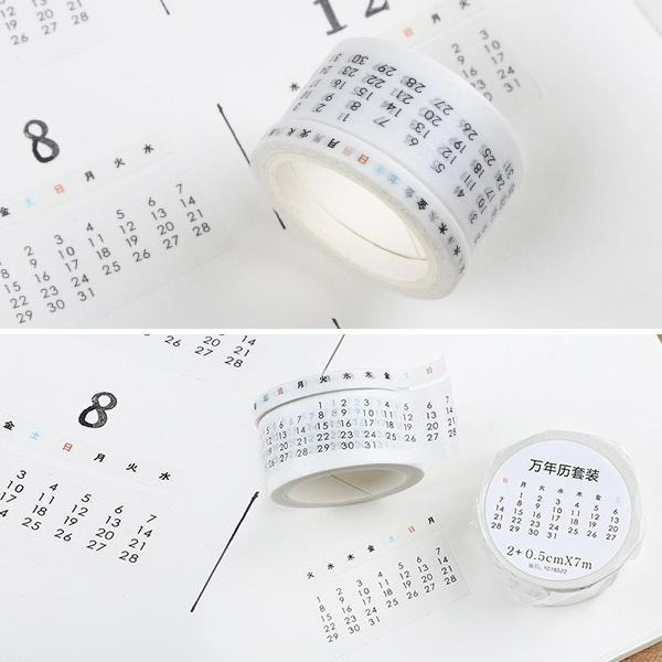 RAYRAYGO 紙膠帶【萬年曆】2卷入 和紙膠帶 日期膠帶 星期月份 手帳裝飾 拼貼素材 膠帶套裝 文字膠帶-細節圖8