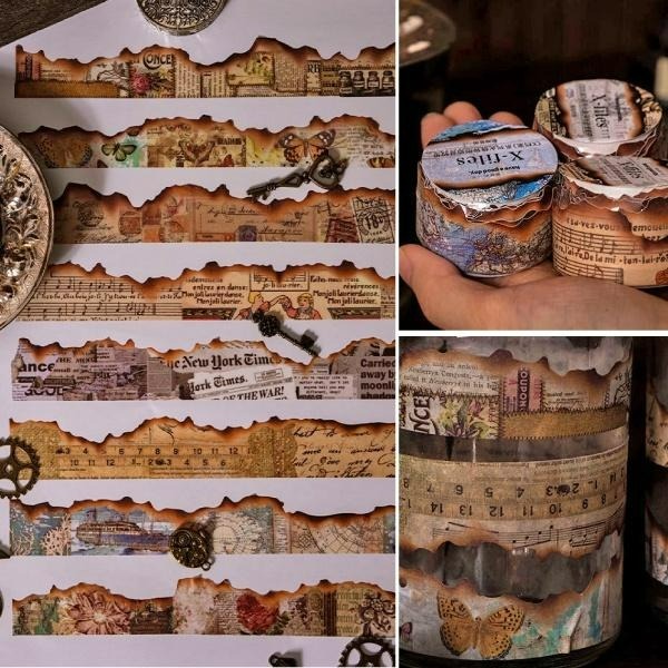 RAYRAYGO 美好的一天 異型膠帶【X檔案系列】8款 和紙膠帶 火燒異形 復古膠帶 邊框膠帶 手帳裝飾 拼貼素材-細節圖4