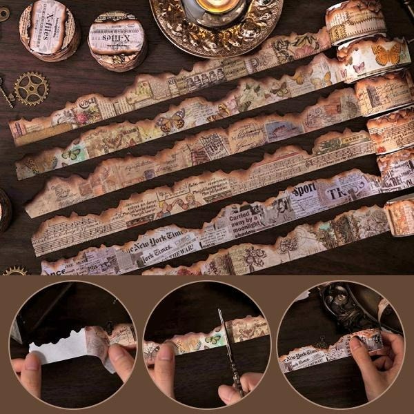 RAYRAYGO 美好的一天 異型膠帶【X檔案系列】8款 和紙膠帶 火燒異形 復古膠帶 邊框膠帶 手帳裝飾 拼貼素材-細節圖9