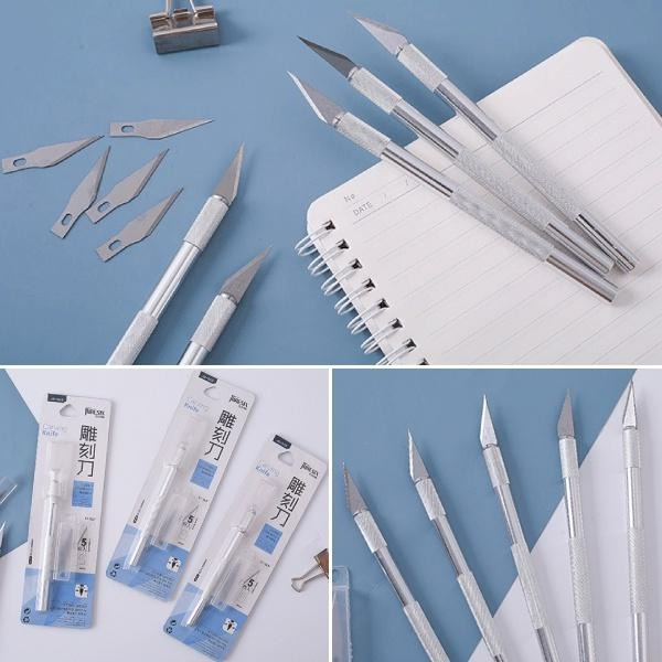 RAYRAYGO【橡皮章雕刻刀】含刀片5枚 紙雕刀 裁紙刀 切割刀 美工刀 開箱刀 金屬刀 可替芯 筆刀 辦公文具-細節圖5