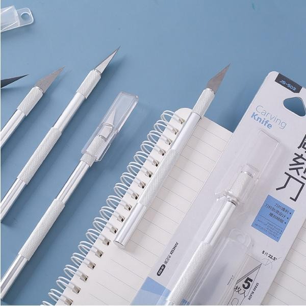 RAYRAYGO【橡皮章雕刻刀】含刀片5枚 紙雕刀 裁紙刀 切割刀 美工刀 開箱刀 金屬刀 可替芯 筆刀 辦公文具-細節圖6