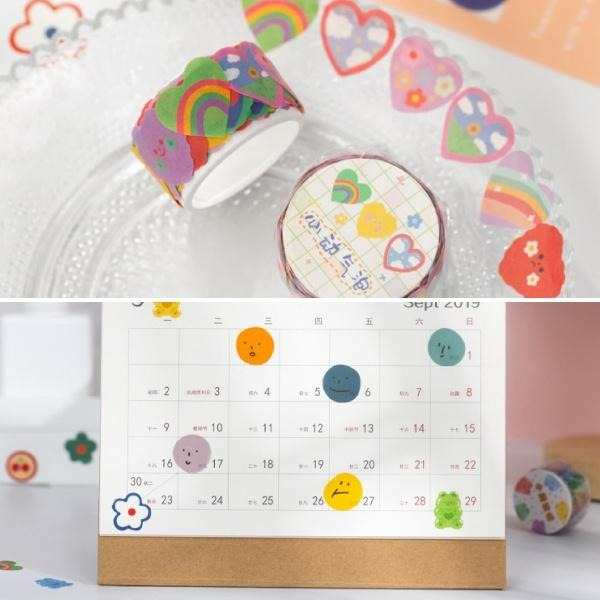 RAYRAYGO 聞述 異型 紙膠帶【軟啾啾系列】8款 100枚 彩色 和紙 手帳裝飾 拼貼素材 可愛貼紙 標記貼紙-細節圖5