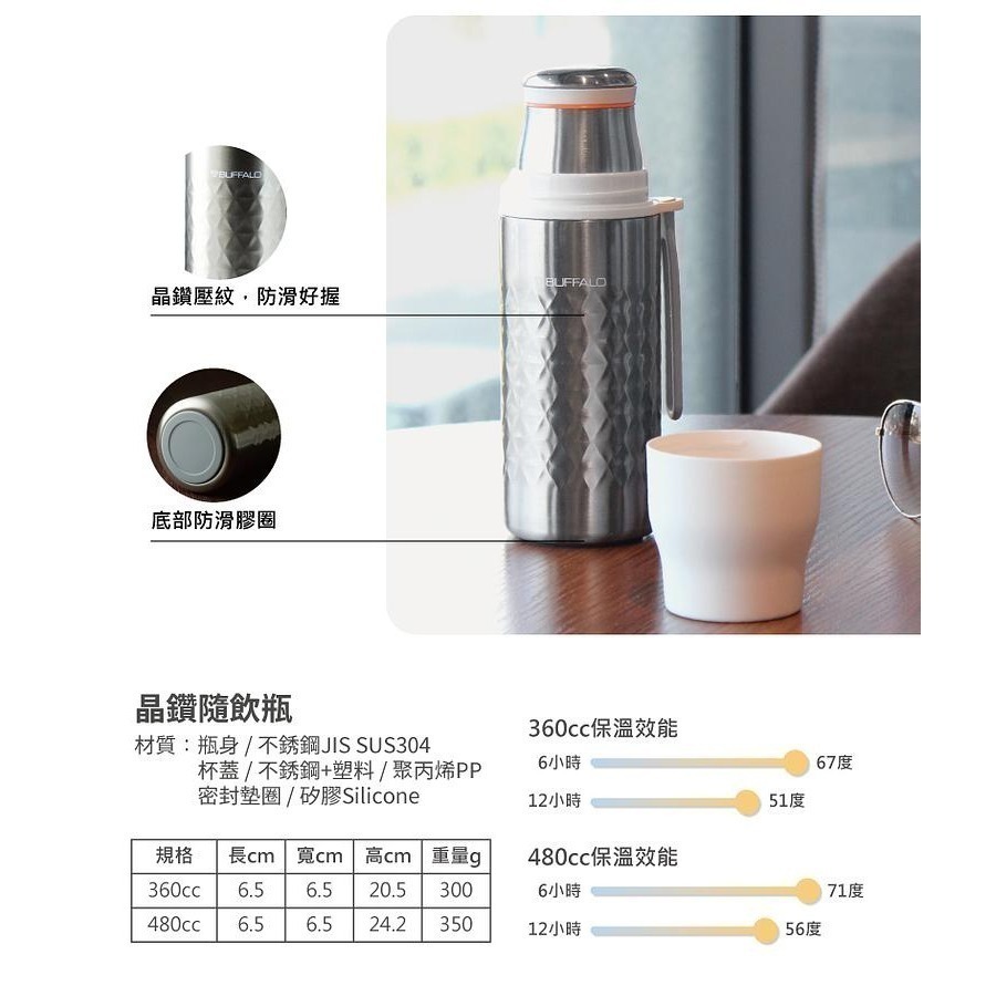 【Buffalo牛頭牌】晶鑽隨飲瓶360cc/480cc-細節圖2