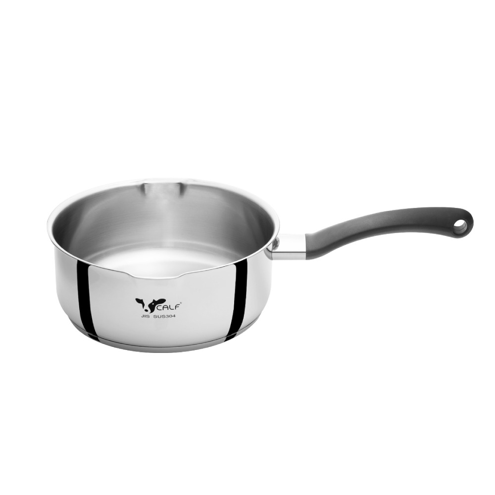 【Buffalo牛頭牌】小牛不鏽鋼單柄湯鍋雪平鍋20cm電木柄(IH電磁爐適用/304不鏽鋼/聰穎導角設計)-細節圖2