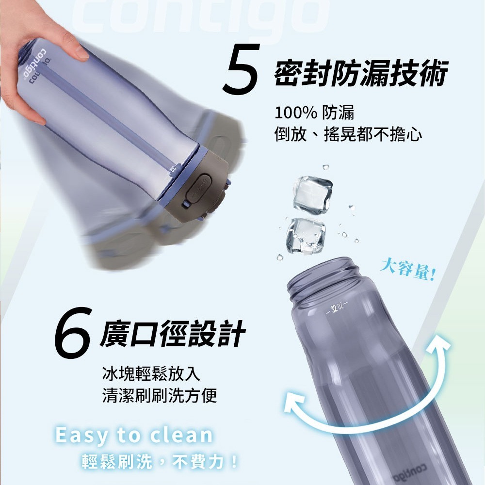 【美國Contigo】Tritan防漏彈蓋吸管水瓶709ml(台灣總代理 運動水瓶 水壺 吸嘴)-細節圖7