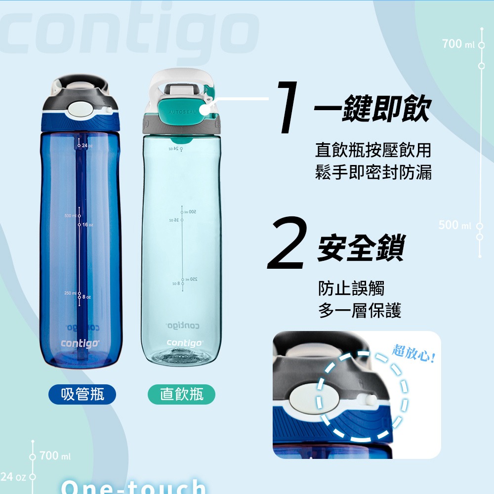 【美國Contigo】買1送1_Tritan防漏彈蓋吸管水瓶709ml(台灣總代理 運動水瓶 水壺 吸嘴)-細節圖3