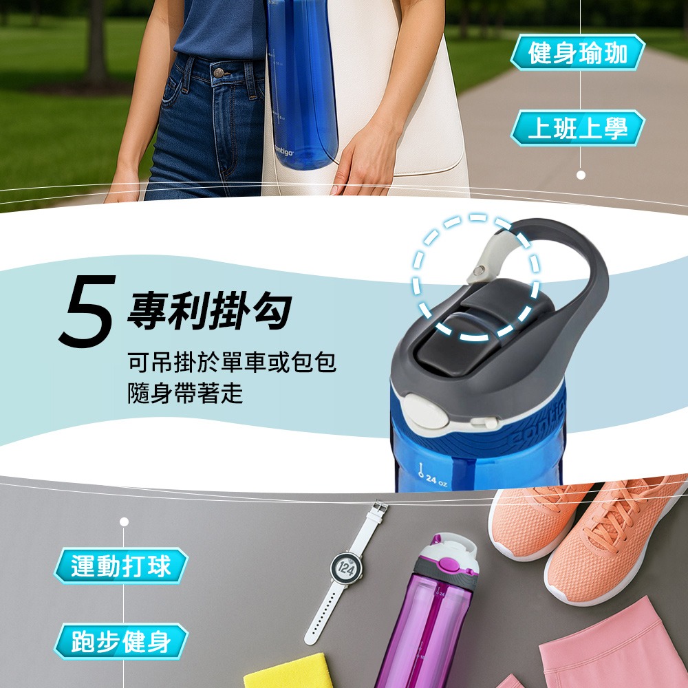 【美國Contigo】買1送1_Tritan防漏彈蓋吸管水瓶709ml(台灣總代理 運動水瓶 水壺 吸嘴)-細節圖5