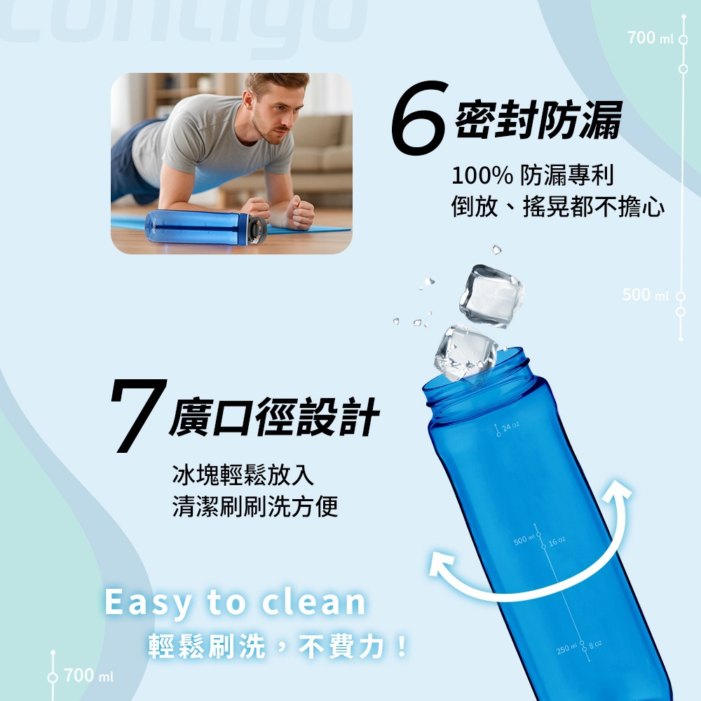 【美國Contigo】買1送1_Tritan防漏彈蓋吸管水瓶709ml(台灣總代理 運動水瓶 水壺 吸嘴)-細節圖6