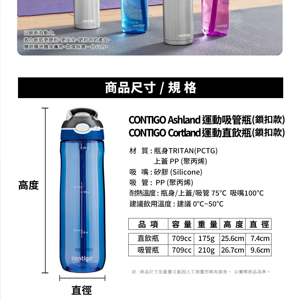 【美國Contigo】買1送1_Tritan防漏彈蓋吸管水瓶709ml(台灣總代理 運動水瓶 水壺 吸嘴)-細節圖7