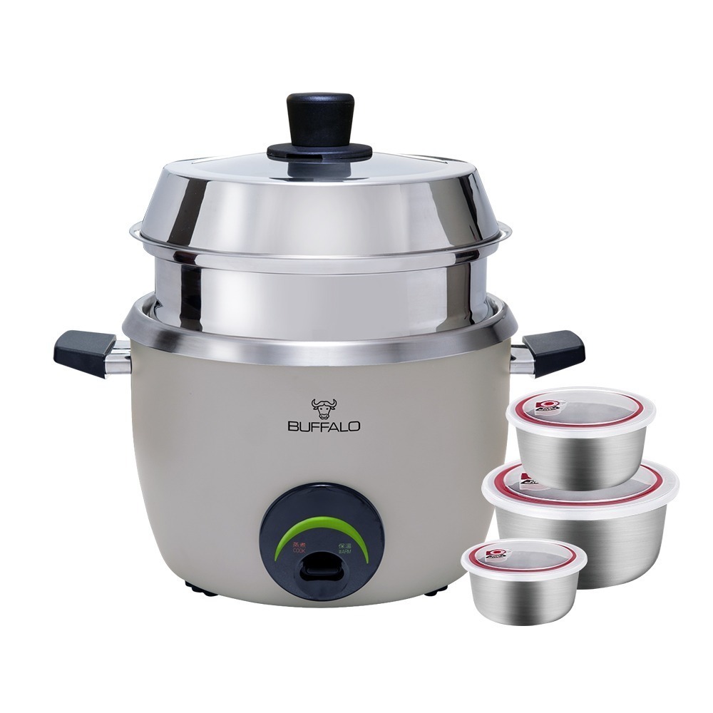 【Buffalo牛頭牌】10人份(附不鏽鋼蒸籠)全能厲害電鍋/礦石灰TC18UC/可分離式牛頭鋼內鍋/304不鏽鋼-細節圖2