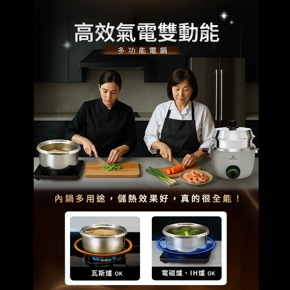 【Buffalo牛頭牌】10人份(附不鏽鋼蒸籠)全能厲害電鍋/礦石灰TC18UC/可分離式牛頭鋼內鍋/304不鏽鋼-細節圖4