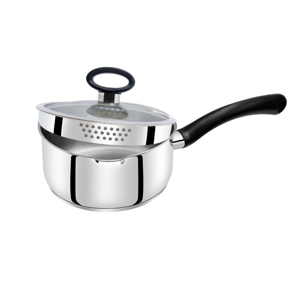 【Buffalo牛頭牌】附蓋不鏽鋼單柄湯鍋_濾水鍋雪平鍋18cm(304不鏽鋼/瀝水鍋/泡麵鍋/露營鍋/IH/電磁爐適用-細節圖2