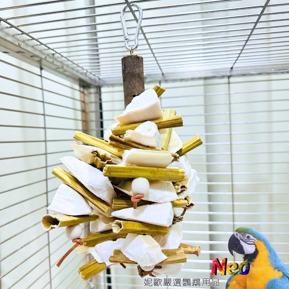 天然啃咬玩具 乾燥木瓜莖與墨魚骨組合棒串 蹦出新滋味 健康補鈣 適合嘴巴閒不下來的寶貝 妮歐小賣部｜鸚鵡用品玩具首選-細節圖5