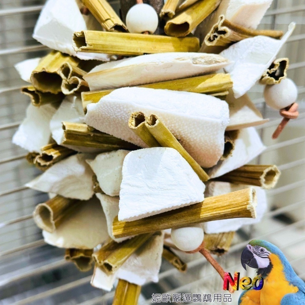 天然啃咬玩具 乾燥木瓜莖與墨魚骨組合棒串 蹦出新滋味 健康補鈣 適合嘴巴閒不下來的寶貝 妮歐小賣部｜鸚鵡用品玩具首選-細節圖6