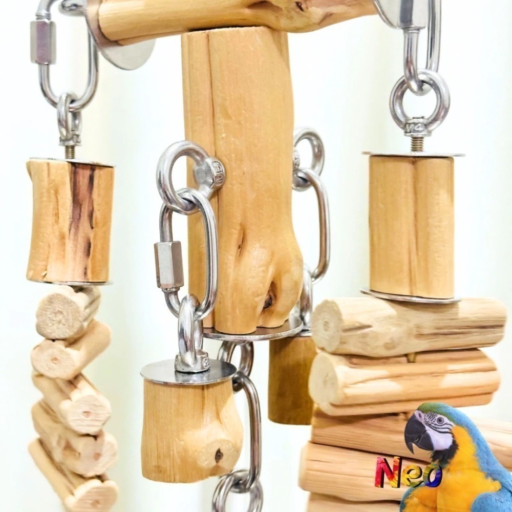 鐵木真『硬』系列 不鏽鋼 天然木頭 表面光滑 巨大款 適合中大型鸚鵡啃咬玩具 妮歐小賣部｜鸚鵡用品玩具首選 🚚24H快-細節圖3