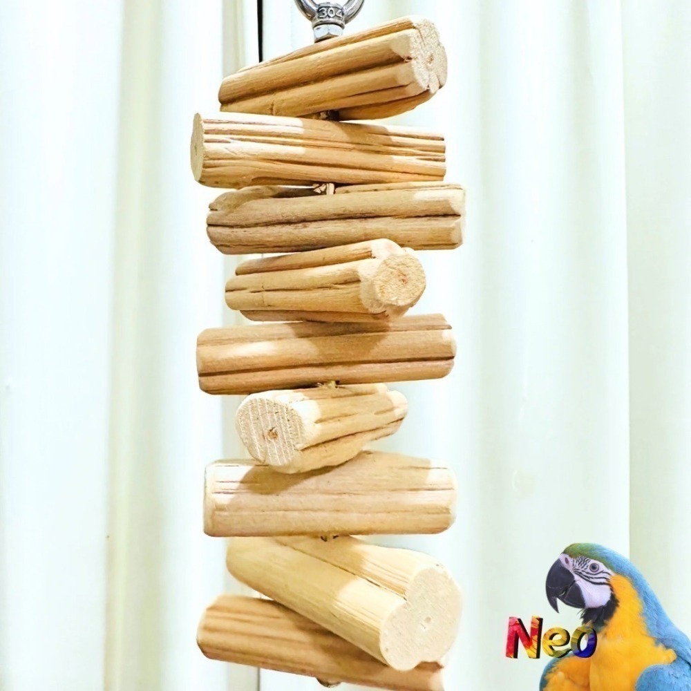 鐵木真『硬』系列 不鏽鋼 天然木頭 表面光滑 小款 適合中小型鸚鵡啃咬玩具 妮歐小賣部｜鸚鵡用品玩具首選 🚚24H快速-細節圖3