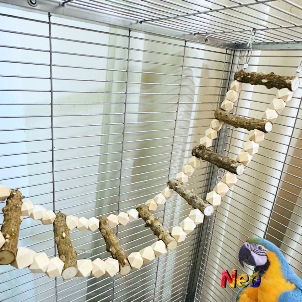 鸚鵡原木爬梯 花椒木 原色八角木珠 防啃咬鋼線 多款尺寸長度 中小型鸚鵡籠內玩具 妮歐小賣部｜鸚鵡用品玩具首選 🚚24-細節圖4