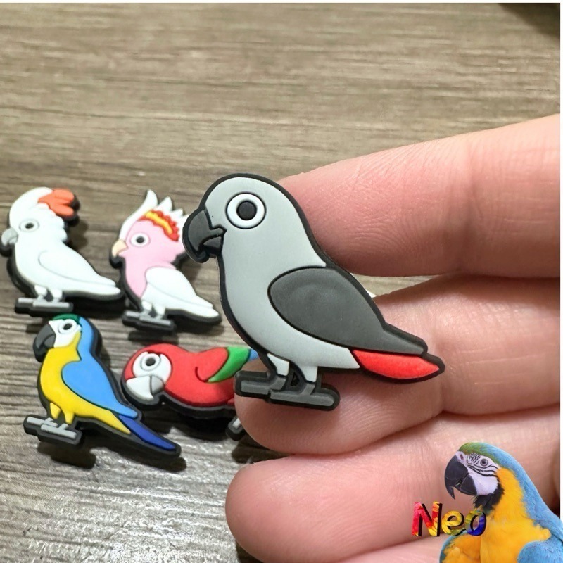 可愛鸚鵡造型 洞洞鞋扣 鸚鵡控必備 灰鸚鵡 琉璃金剛 紅金剛 朱陸冠巴丹 葵花巴丹 棕櫚巴丹 車輪冠巴丹 妮歐小賣部｜鸚-規格圖1