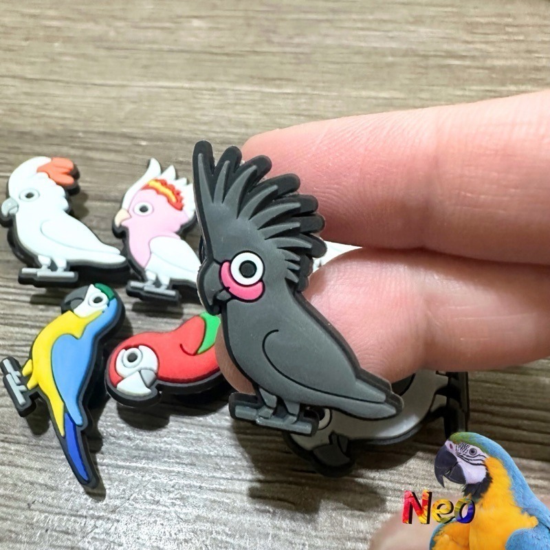 可愛鸚鵡造型 洞洞鞋扣 鸚鵡控必備 灰鸚鵡 琉璃金剛 紅金剛 朱陸冠巴丹 葵花巴丹 棕櫚巴丹 車輪冠巴丹 妮歐小賣部｜鸚-規格圖1