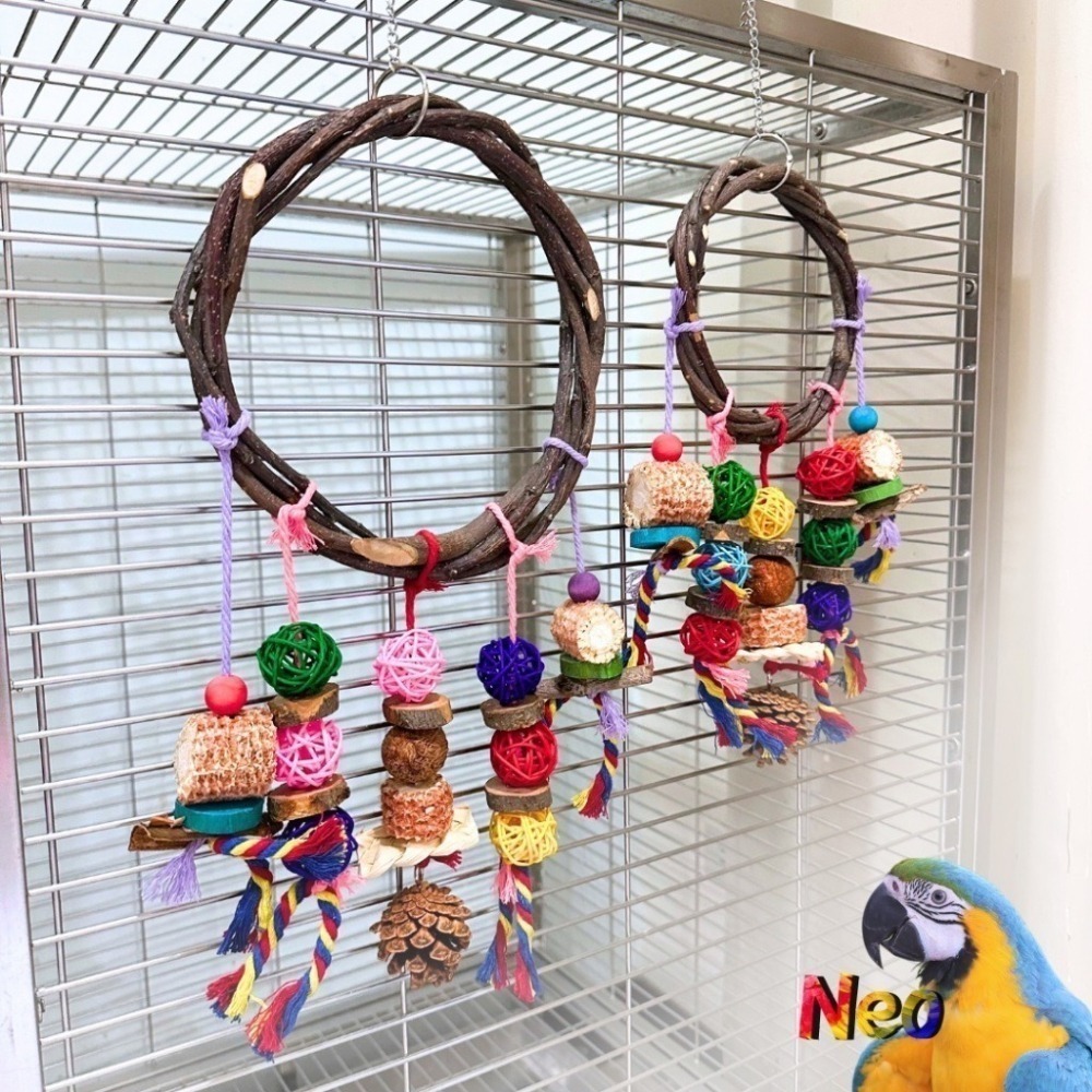 流蘇果實消遣盪鞦韆 啃咬轉圈圈 天然玉米芯 藤球 原木片 中小型鸚鵡啃咬玩具 妮歐小賣部｜鸚鵡用品玩具首選 🚚24H快-細節圖4