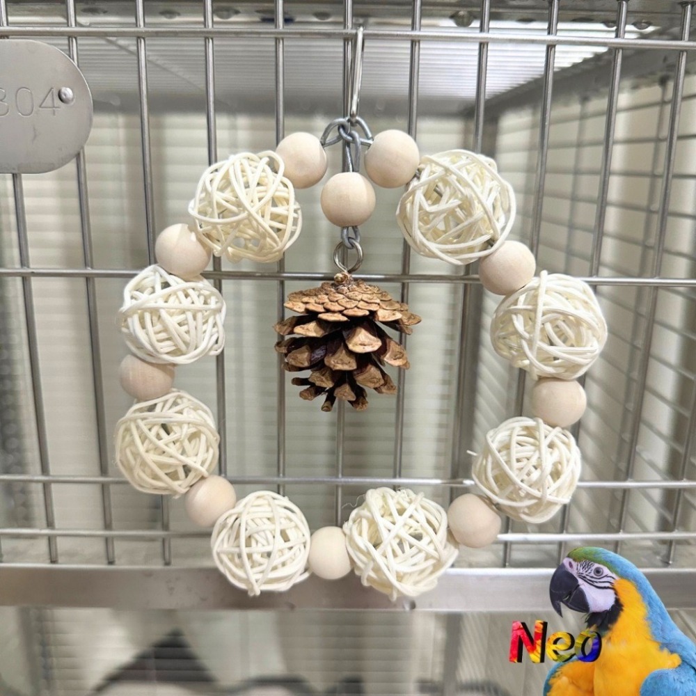 天然啃咬玩具 籐球松果圈圈 籐球 木珠 松果球 中小型鸚鵡玩具 原色款 彩色款 妮歐小賣部｜鸚鵡用品玩具首選 🚚24H-細節圖4